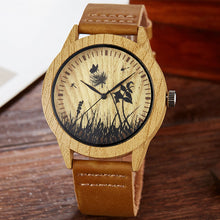 Load image into Gallery viewer, Creative Wood Watch Men Women Couple Quartz Imitate Bamboo Wooden Watch Minimalist Watches Brown Genuine Leather Wrist Clock
