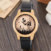 Load image into Gallery viewer, Creative Wood Watch Men Women Couple Quartz Imitate Bamboo Wooden Watch Minimalist Watches Brown Genuine Leather Wrist Clock

