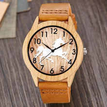 Load image into Gallery viewer, Creative Wood Watch Men Women Couple Quartz Imitate Bamboo Wooden Watch Minimalist Watches Brown Genuine Leather Wrist Clock
