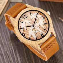 Load image into Gallery viewer, Creative Wood Watch Men Women Couple Quartz Imitate Bamboo Wooden Watch Minimalist Watches Brown Genuine Leather Wrist Clock
