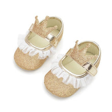 Load image into Gallery viewer, Baby Shoes Newborn PU Bow Cute Crown Non-slip Soft Bottom Baby Girl Shoes First Walker Fashion Princess Shoes
