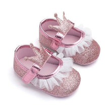 Load image into Gallery viewer, Baby Shoes Newborn PU Bow Cute Crown Non-slip Soft Bottom Baby Girl Shoes First Walker Fashion Princess Shoes
