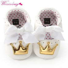 Load image into Gallery viewer, Baby Shoes Newborn PU Bow Cute Crown Non-slip Soft Bottom Baby Girl Shoes First Walker Fashion Princess Shoes
