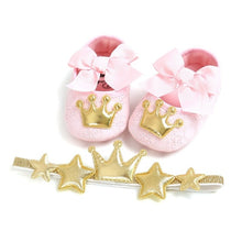 Load image into Gallery viewer, Baby Shoes Newborn PU Bow Cute Crown Non-slip Soft Bottom Baby Girl Shoes First Walker Fashion Princess Shoes
