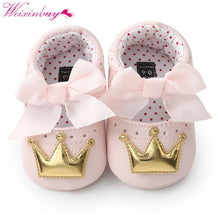 Load image into Gallery viewer, Baby Shoes Newborn PU Bow Cute Crown Non-slip Soft Bottom Baby Girl Shoes First Walker Fashion Princess Shoes
