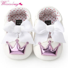 Load image into Gallery viewer, Baby Shoes Newborn PU Bow Cute Crown Non-slip Soft Bottom Baby Girl Shoes First Walker Fashion Princess Shoes
