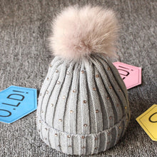 Load image into Gallery viewer, Girls lovely kintted Pompon Beanies Boy Winter Caps Baby Warm Fur sequins Knit Beanie Newborn Hat Fleece Crochet Caps
