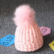 Load image into Gallery viewer, Girls lovely kintted Pompon Beanies Boy Winter Caps Baby Warm Fur sequins Knit Beanie Newborn Hat Fleece Crochet Caps
