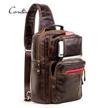 Load image into Gallery viewer, CONTACT'S Multifunction Crossbody Bag for Men Genuine Leather Chest Pack Male Messenger Bags for 13.3" Laptop Casual Chest Bag
