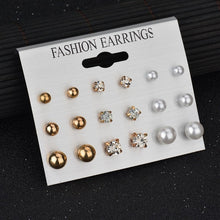 Load image into Gallery viewer, Gold Stud Earring Set 29 Styles Rhinestone imitation Pearl Earrings For Women
