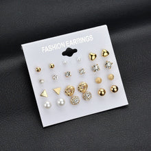 Load image into Gallery viewer, Gold Stud Earring Set 29 Styles Rhinestone imitation Pearl Earrings For Women
