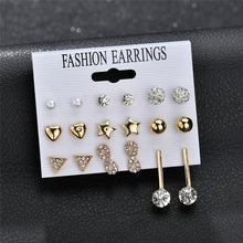 Load image into Gallery viewer, Gold Stud Earring Set 29 Styles Rhinestone imitation Pearl Earrings For Women
