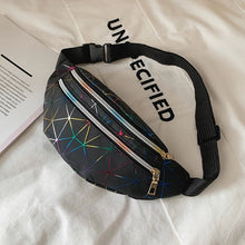 Load image into Gallery viewer, Brivilas holographic waist bags women banana pink fanny pack female belt bag black geometric waist packs laser chest phone pouch
