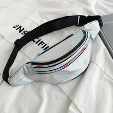 Load image into Gallery viewer, Brivilas holographic waist bags women banana pink fanny pack female belt bag black geometric waist packs laser chest phone pouch
