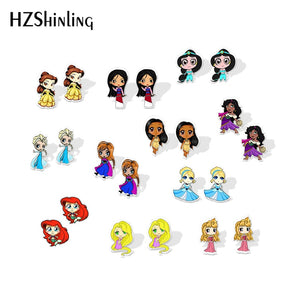 2019 New Princess Acrylic Earring Funny Shrink Dinks Earring Epoxy Cute Girl Stud Earrings