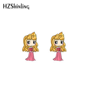 2019 New Princess Acrylic Earring Funny Shrink Dinks Earring Epoxy Cute Girl Stud Earrings