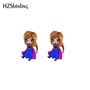 2019 New Princess Acrylic Earring Funny Shrink Dinks Earring Epoxy Cute Girl Stud Earrings