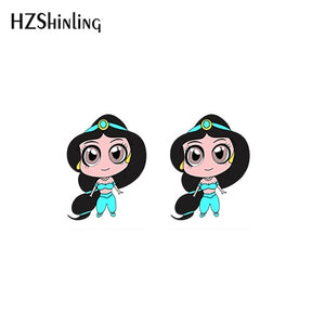 2019 New Princess Acrylic Earring Funny Shrink Dinks Earring Epoxy Cute Girl Stud Earrings