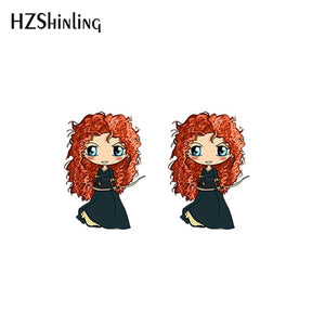 2019 New Princess Acrylic Earring Funny Shrink Dinks Earring Epoxy Cute Girl Stud Earrings