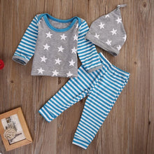 Load image into Gallery viewer, 3PCS Baby Clothing Sets 0-18M Newborn Baby Boys Girls Top T shirt+Pants+Hat Striped Outfits Set Cotton Clothes
