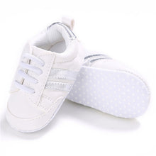 Load image into Gallery viewer, 2020 Baby Shoes Newborn Boys Girls Two Striped First Walkers Kids Toddlers Lace Up PU Leather Soft Soles Sneakers 0-18 Months
