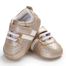 Load image into Gallery viewer, 2020 Baby Shoes Newborn Boys Girls Two Striped First Walkers Kids Toddlers Lace Up PU Leather Soft Soles Sneakers 0-18 Months
