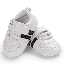 Load image into Gallery viewer, 2020 Baby Shoes Newborn Boys Girls Two Striped First Walkers Kids Toddlers Lace Up PU Leather Soft Soles Sneakers 0-18 Months
