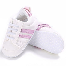 Load image into Gallery viewer, 2020 Baby Shoes Newborn Boys Girls Two Striped First Walkers Kids Toddlers Lace Up PU Leather Soft Soles Sneakers 0-18 Months
