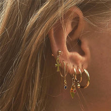 Load image into Gallery viewer, 28 Style Punk Gold Color Bird Snake Star Cross Cactus Earrings Set for Women Crystal Geometric Studs Earrings Statement Jewelry
