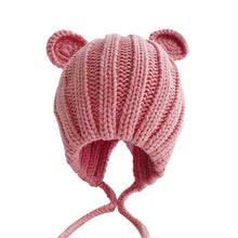 Load image into Gallery viewer, Knitted Winter Baby Hat with Ears Cartoon Lace-up Children Kids Baby Bonnet Cap for 1-3 Years 5 Colors
