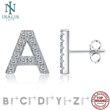 Load image into Gallery viewer, INALIS 5A Cubic Zirconia Alphabet Earrings For Women Platinum Color Stud Earrings 26 Geometric English Letters Fashion Jewelry

