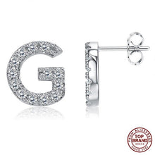 Load image into Gallery viewer, INALIS 5A Cubic Zirconia Alphabet Earrings For Women Platinum Color Stud Earrings 26 Geometric English Letters Fashion Jewelry
