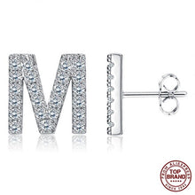 Load image into Gallery viewer, INALIS 5A Cubic Zirconia Alphabet Earrings For Women Platinum Color Stud Earrings 26 Geometric English Letters Fashion Jewelry

