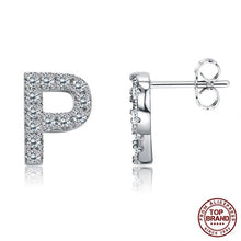 Load image into Gallery viewer, INALIS 5A Cubic Zirconia Alphabet Earrings For Women Platinum Color Stud Earrings 26 Geometric English Letters Fashion Jewelry
