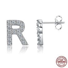 Load image into Gallery viewer, INALIS 5A Cubic Zirconia Alphabet Earrings For Women Platinum Color Stud Earrings 26 Geometric English Letters Fashion Jewelry
