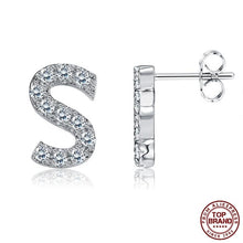 Load image into Gallery viewer, INALIS 5A Cubic Zirconia Alphabet Earrings For Women Platinum Color Stud Earrings 26 Geometric English Letters Fashion Jewelry
