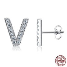 Load image into Gallery viewer, INALIS 5A Cubic Zirconia Alphabet Earrings For Women Platinum Color Stud Earrings 26 Geometric English Letters Fashion Jewelry
