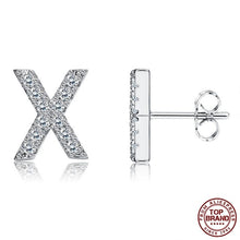 Load image into Gallery viewer, INALIS 5A Cubic Zirconia Alphabet Earrings For Women Platinum Color Stud Earrings 26 Geometric English Letters Fashion Jewelry
