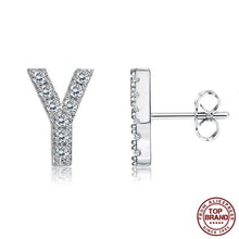 Load image into Gallery viewer, INALIS 5A Cubic Zirconia Alphabet Earrings For Women Platinum Color Stud Earrings 26 Geometric English Letters Fashion Jewelry
