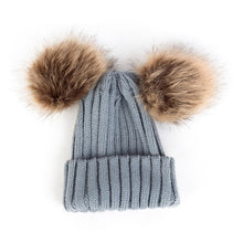 Load image into Gallery viewer, Children Winter Infant Newborn Kids Baby Wool Knitted Hat Cap Beanie With Two Double Pom Pom Beanie For Cute Boys Girl 1-3Years
