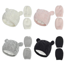 Load image into Gallery viewer, New Baby Kids Girls Boys Winter Warm Knit Hat Ear Solid Warm Cute Glove 2pcs Lovely Beanie Cap 0-18M
