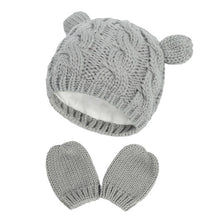 Load image into Gallery viewer, New Baby Kids Girls Boys Winter Warm Knit Hat Ear Solid Warm Cute Glove 2pcs Lovely Beanie Cap 0-18M
