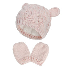 Load image into Gallery viewer, New Baby Kids Girls Boys Winter Warm Knit Hat Ear Solid Warm Cute Glove 2pcs Lovely Beanie Cap 0-18M
