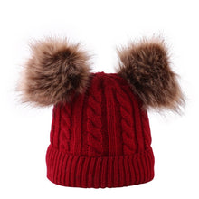 Load image into Gallery viewer, Children Winter Infant Newborn Kids Baby Wool Knitted Hat Cap Beanie With Two Double Pom Pom Beanie For Cute Boys Girl 1-3Years
