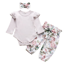 Load image into Gallery viewer, Autumn Infant Baby Girls Clothes Sets 3Pcs Pink Romper Long Sleeve Tops Flower Dress Headband Newborn Clothing 0 3-24 Months Set

