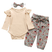 Load image into Gallery viewer, Autumn Infant Baby Girls Clothes Sets 3Pcs Pink Romper Long Sleeve Tops Flower Dress Headband Newborn Clothing 0 3-24 Months Set
