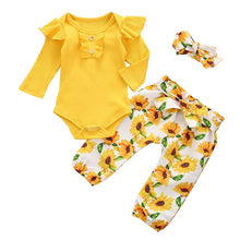 Load image into Gallery viewer, 3Pcs Newborn Baby Girl Clothes Set Fashion Autumn Long Sleeve Solid Color Romper Tops Pants Headband Infant Clothing Outfits
