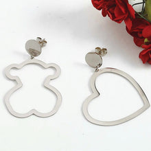 Load image into Gallery viewer, Hot Sale Fashion Women Silver Color Rose Gold Stainless Steel  Copper Hollow Crystal Animal Bear Stud Earrings Pulseras Jewelry

