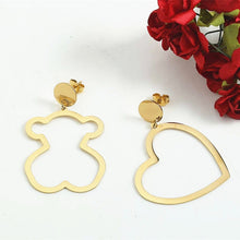 Load image into Gallery viewer, Hot Sale Fashion Women Silver Color Rose Gold Stainless Steel  Copper Hollow Crystal Animal Bear Stud Earrings Pulseras Jewelry
