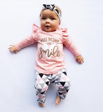 Load image into Gallery viewer, 3Pcs Newborn Baby Girl Clothes Set Fashion Autumn Cotton Letter T-shirt Pants Headband Fall Toddler Infant Outfits Clothing Suit
